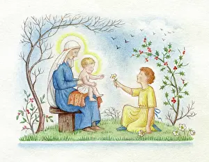 Crapper: Madonna and Child being offered a flower