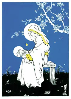 Halos: Madonna and Child ? primroses and blossom