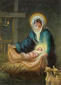 Syers: Madonna and Child in the stable, with two lambs
