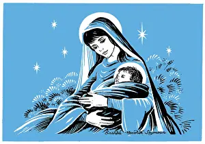Two Colour: Madonna and Child with star