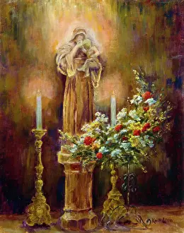 Elvin: The Madonna and Child ? statue with flowers