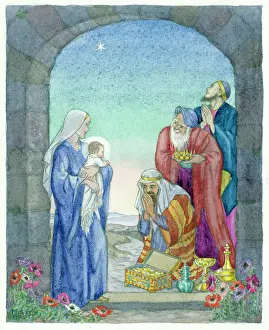 Madonna and Child with three wise men