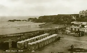 Bude: Maer Beach with Bathing Huts, Bude, Cornwall