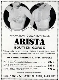 Brassieres: Magazine Advertisement for Arista bras