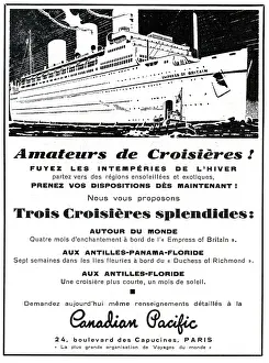 Cruises: Magazine Advertisement for Canadian Pacific