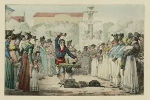 Illusionist: Magician performing the cup and balls trick