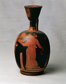 Votive: Magna Graecia. Red figure pottery. Lekythus. Decoration. Wom