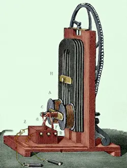 Induction: Magnetoelectric Machine by E. M. Clarke. 19th century. Color