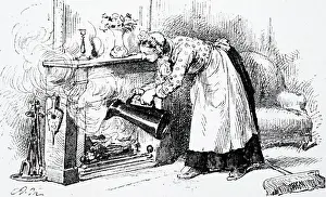 Quenching: Maid quenching a fire with a jug of water