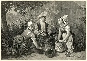Natter: Three maids cleaning pots