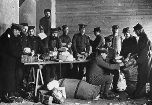 Handed: Mail check in a prisoner of war camp, 1915