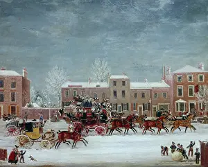 Turkeys: Mail coach on a snow-covered street