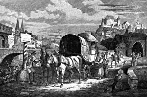 Postillion: mail / post, mail coach, coach at city gate