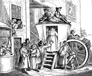 Stowaway: mail / post, mail coach, at post station, caricature
