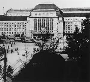 Leipzig: Main facade of Leipzig Station, Germany