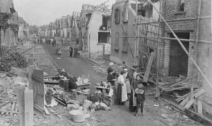 Exploded: Main street of Oppau, destroyed by the explosion at the BASF
