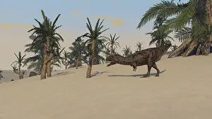 Abelisaurid: Majungasaurus roaming a prehistoric landscape