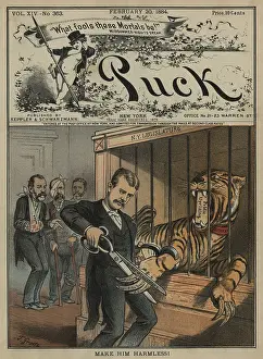 4 People: MAKE HIM HARMLESS! PUCK Magazine 1884 cover shows
