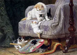 Ronner: Making Mischief ' a cat on an armchair with kittens