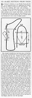 Comforts: Making mittens from socks, WW1