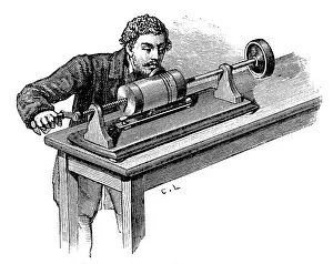 Phonograph: Making recording on first model of Edison's Phonograph