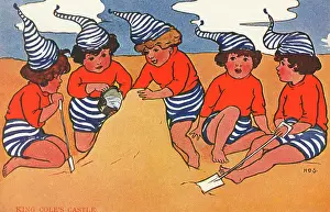 Stripey: Making sandcastles on the beach