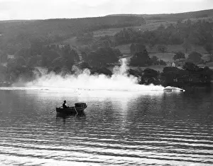 Coniston: Malcolm Campbell making trial run on Coniston Water, 1947