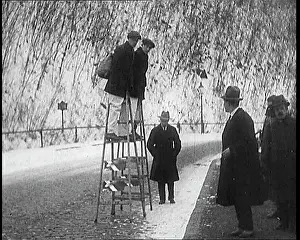 Ladders: Two Male Civilians Walking On Step Ladders