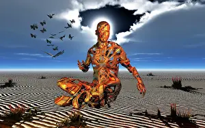 Meditating: A male figure levitating while practicing transcendental