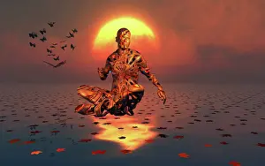 Meditating: A male figure levitating while practicing transcendental