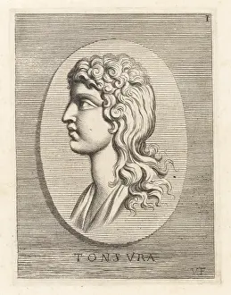 Tonsure: Male head with Theseus cut, a classical hairstyle or tonsure