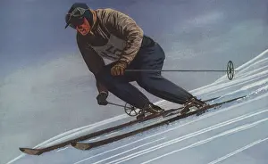 Skiers: Male Skier Makes Run