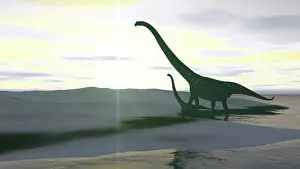 Diplodocid: Mamenchisaurus and her offspring walking across a barren ?
