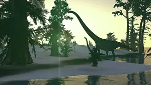 Diplodocid: Mamenchisaurus and her offspring walking a prehistoric ?