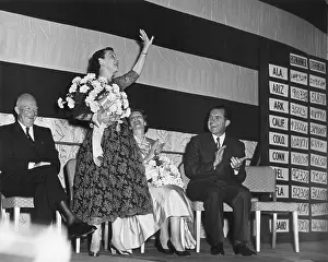 Lcgr1412: Mamie Eisenhower waves to the Republican crowd