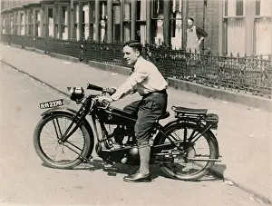 Slick: Man on a 1920s Rex-Acme motorcycle