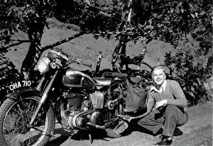 Headlamp: Man & 1948 BSA motorcycle