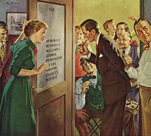 Admires: Man admires his Name on Door Window after Promotion