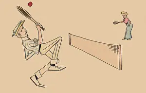 Afraid: Man Afraid to hit the Tennis Ball