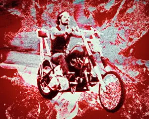 Latina: Man Biker Riding Motorcycle Solarization Graphic