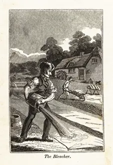 Bleaching: Man bleaching cotton on a bleachfield
