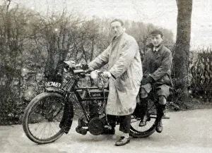 Levis: Man & boy on a 1914 Levis motorcycle