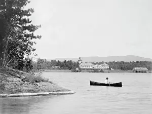 Adirondack: Man - Canoe - Lake - Saranac - Resort