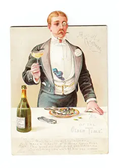 Nodding: Man with champagne on a movable Christmas card