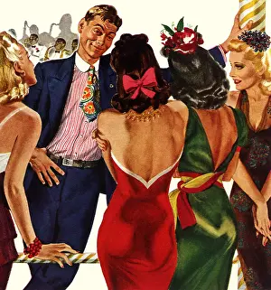 Ironic: Man Circled by Admirers