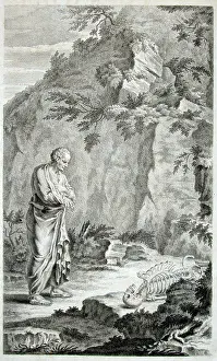 Atlases: Man in classical dress contemplating a skeleton