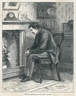 Fireside: MAN COWERING BY FIRESIDE