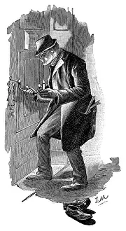Cracking: Man cracking a door lock, 1891