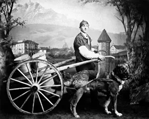 Milkman: Man and dog with milk cart
