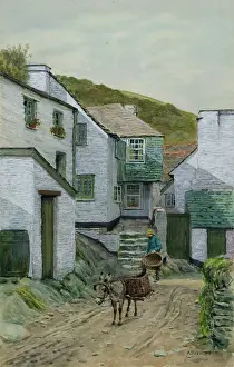 Whitewash: Man and donkey in Polperro, Cornwall